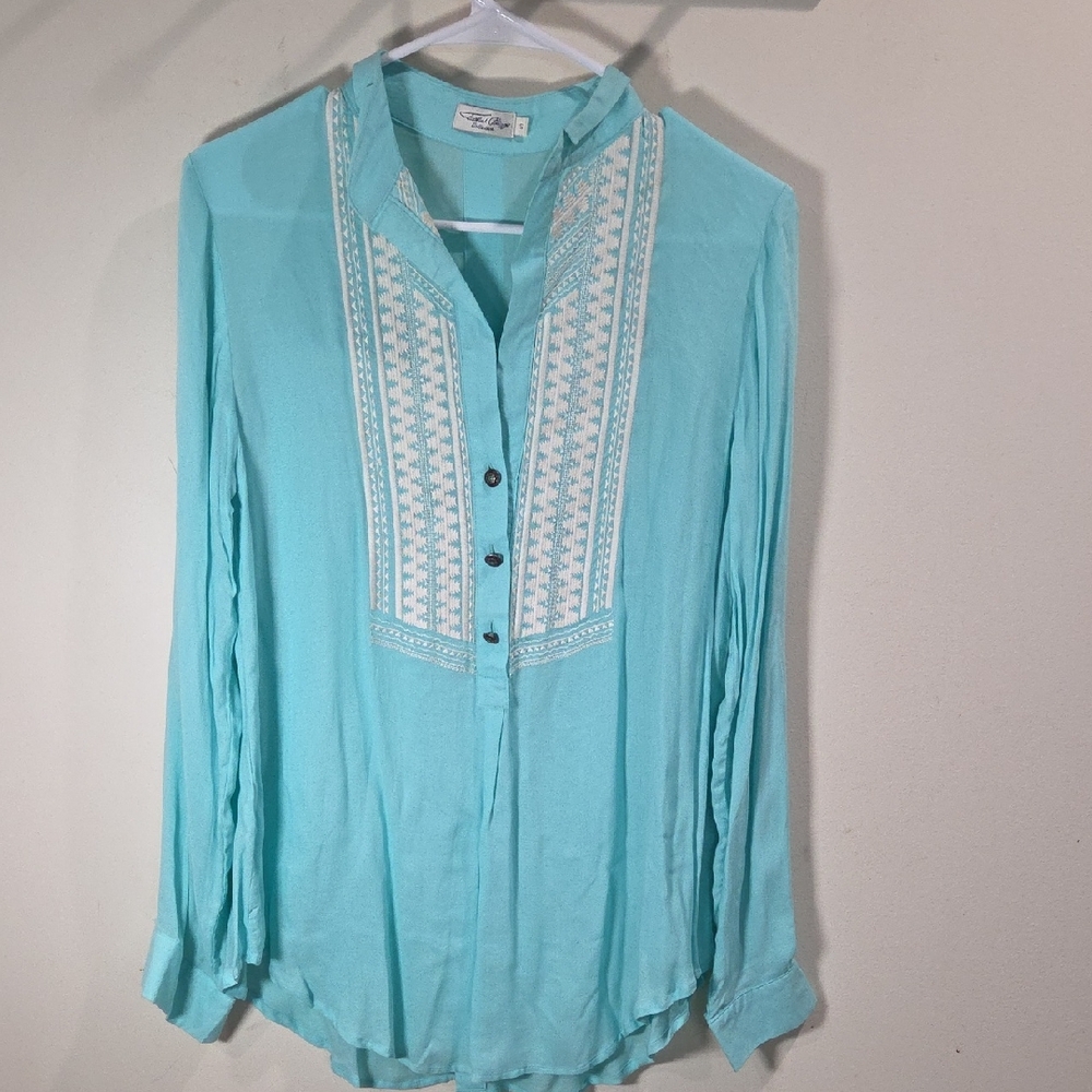 Tasha Polizzi Aqua Embroidered Blouse